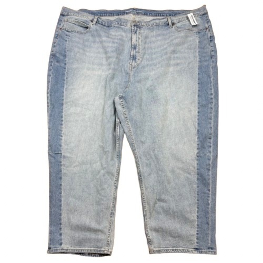 NWT Old Navy High Rise Barrel Leg Jeans Two Tone Blue Denim Retro Plus Size 28